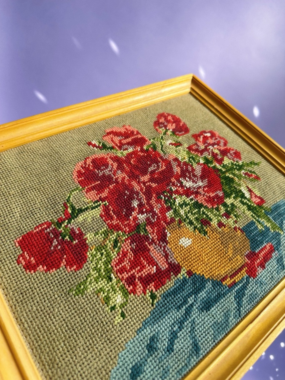 Beautiful Vintage Rose Floral Framed Needlepoint Cross Stitch - Picture 4 of 5